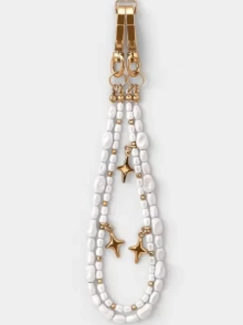 Pearl Beaded Phone Wrist Strap with Floral Charm - Gold Accent